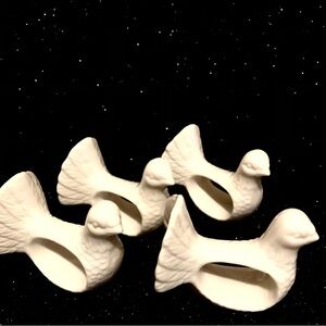 Vintage White Shafford Design Ceramic Pigeon / Dove Napkin Rings set of four